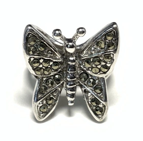 Anillo Polilla Mariposa Marcasita Oro Blanco 18k HGE Talla 4.75 KP103 Foto 4 de 4