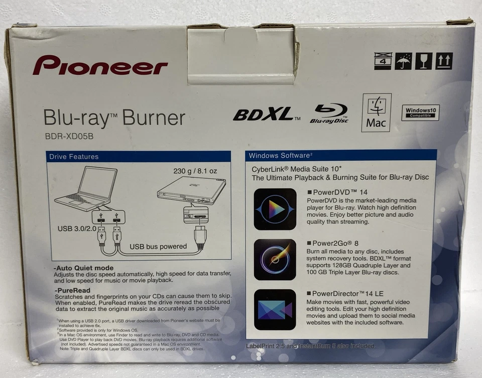 Nuevo Pioneer BDR-XD05B Externo Delgado USB 3.0 Blu-ray DVD Grabadora de CD Portátil Nuevo en Caja Foto 2 de 2