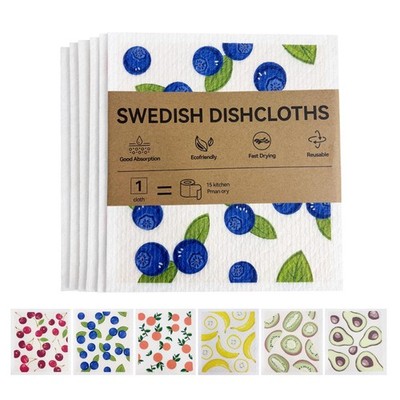 GENERALCARE 6 Pack Swedish Dishcloths   Super Absorbent, Medium, Fruit Party 