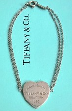 Tiffany & Co. New York Double Chain Heart Charm Bracelet Silver