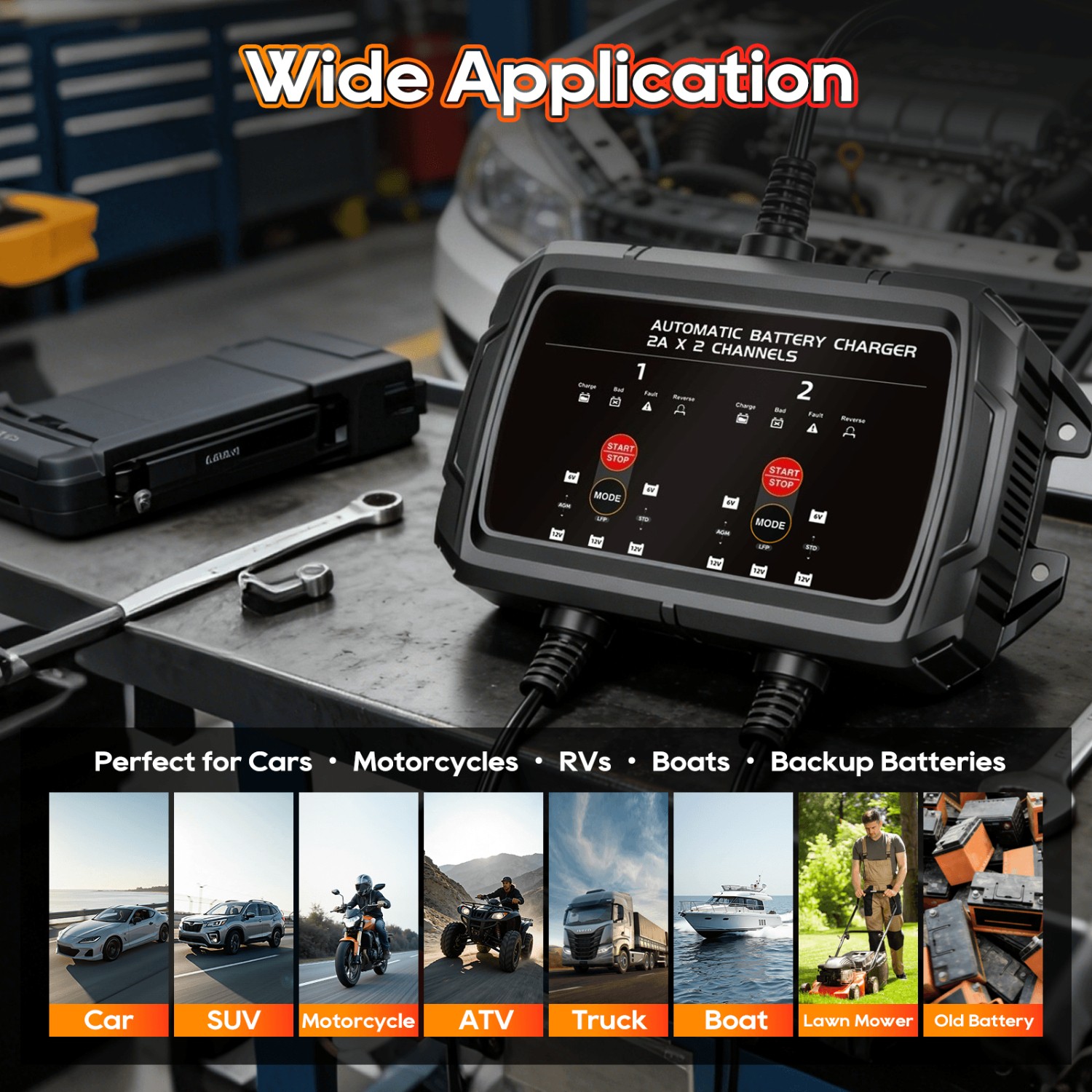 6V/12V 4A 2-Bank Smart Battery Charger Lead Acid Lithium Auto Maintainer