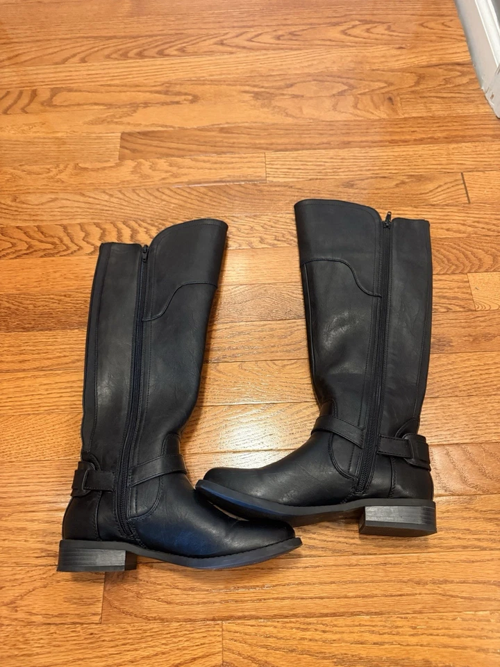 GUESS из черной кожи женские ботинки размер 6 М стороны молнии блок каблука колена туфли - Изображение 2 из 4