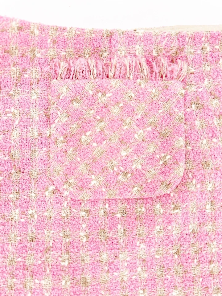 Saia lápis Worth feminina tweed rosa e bronzeada carreira empresarial anos 90 sem noção - Imagem 2 de 4