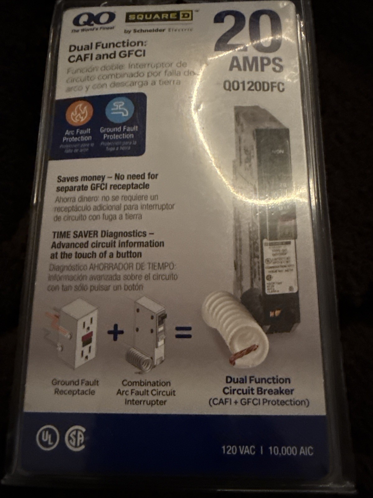 Square D QO120DFC 20 Amp Single-Pole Dual Function Circuit Breaker