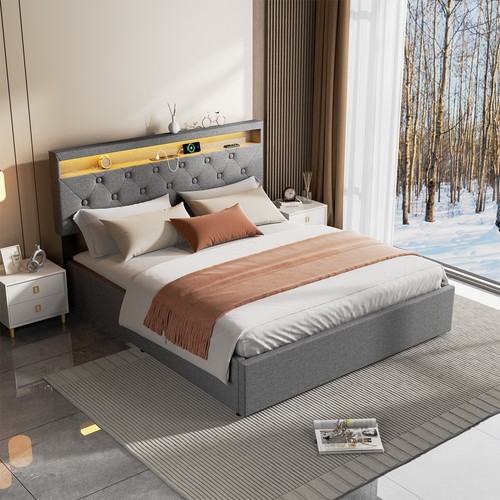 RGB-LED Polsterbett Doppelbett 160x200 mit Ladestation Stauraumbett Bettgestell - Bild 13 von 21