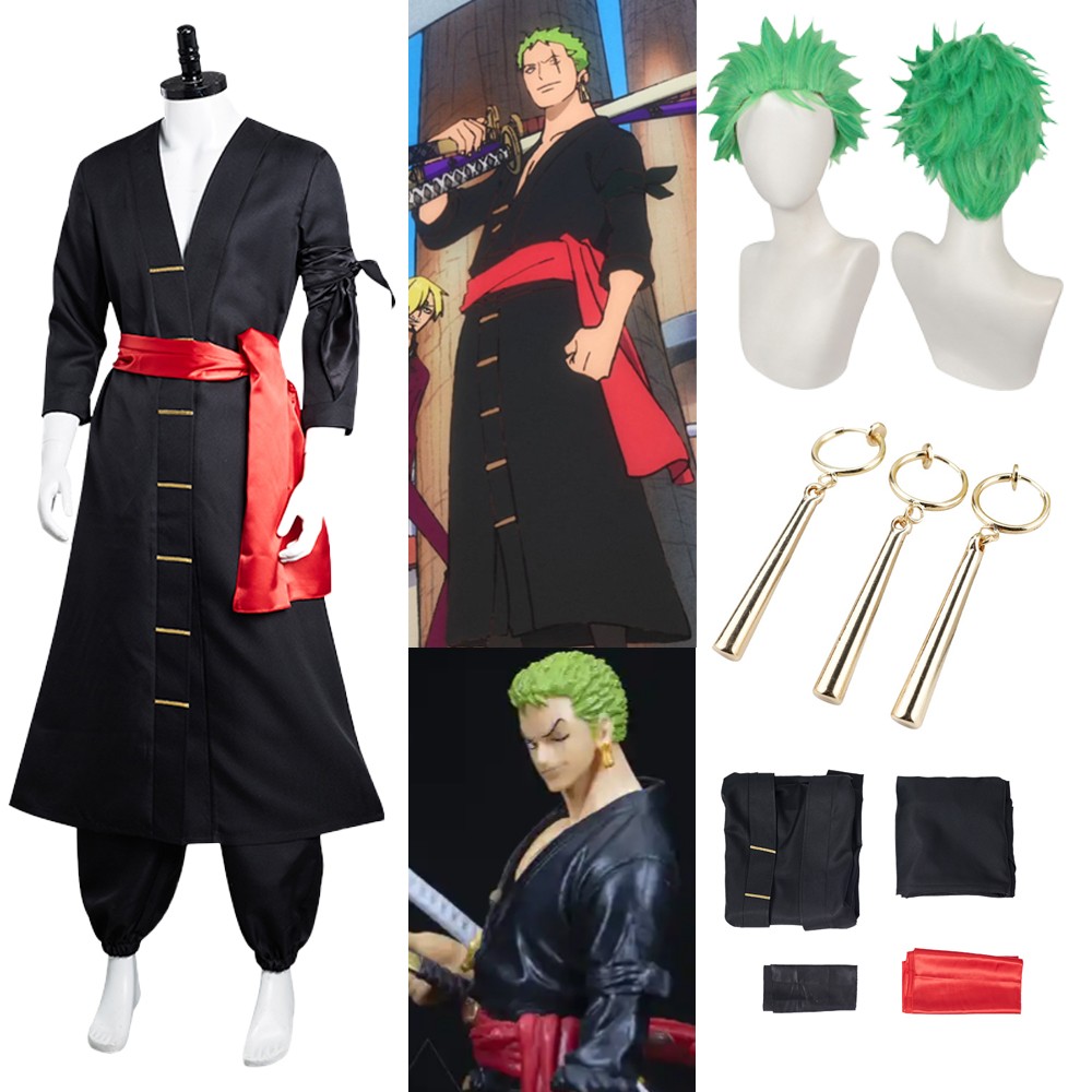One Piece Roronoa Zoro Cosplay Halloween Costume Kimono Coat Pants