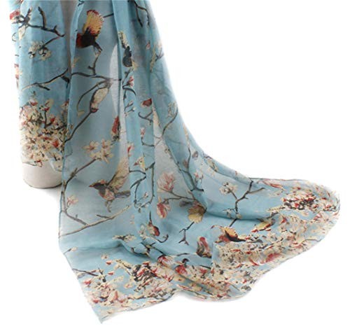 Women's Cotton Scarves Lady Light Soft Fashion Solid Scarf Z-bird Lightblue - 第 3/4 張圖片