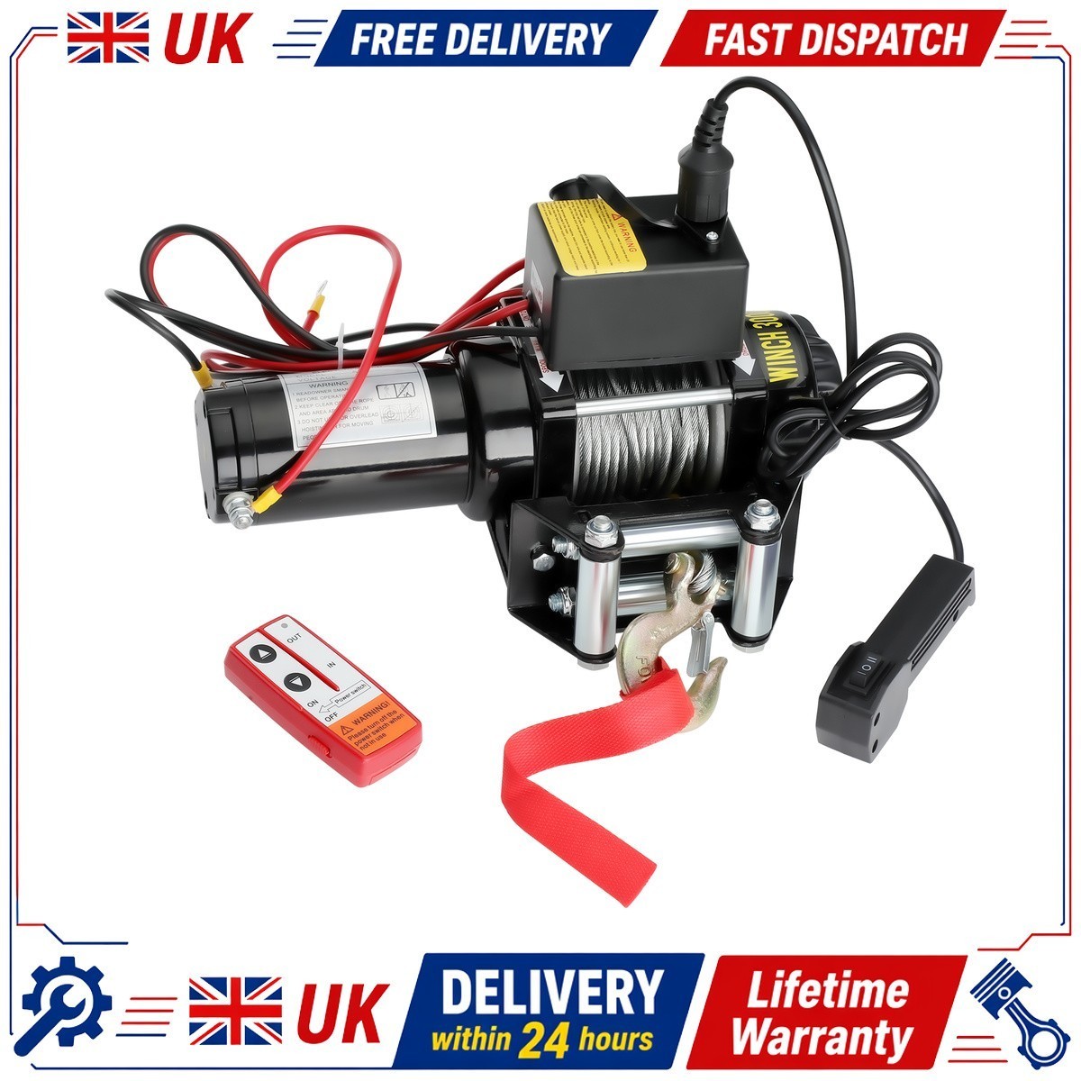 12V 4500lb/2041kg Car Electric Winch Fiber Rope With 2 Wireless Remote Controls - Image 8