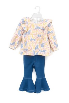 Happy Threads Girls 12M Boutique Ruffle Top Bell Bottom Outfit 2PC NWT