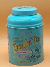 Traditional English Tea EMPTY tin Victorian Breakfast tea - turquoise Storage