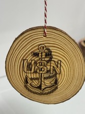 U.S. Navy Laser Engraved Pine Wood Christmas Tree Ornament