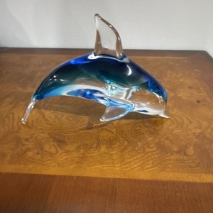 Glass Dolphin 10in. Figurine Blue Decorative Collectible