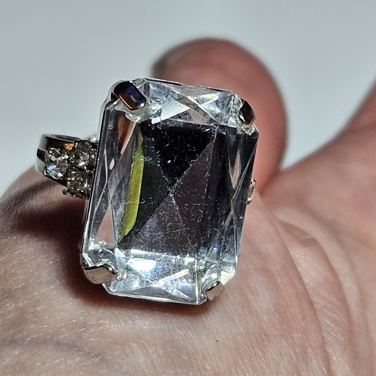 Silver Tone Rectangular Rhinestone Bling Fashion … - image 1