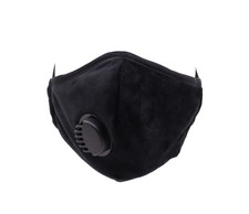 5 Pk Luxury Black Reusable Washable Cotton Cloth Face Mask with Valve / Pocket