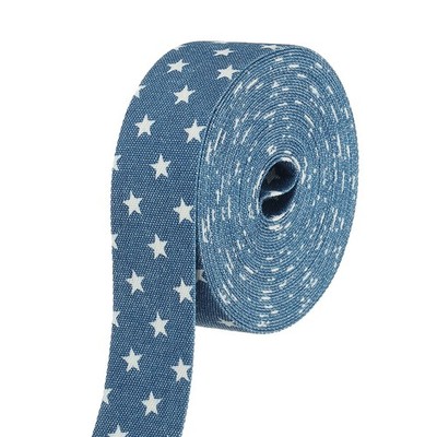 1'' Denim Ribbon, Total 5.5 Yard Jean Craft Star Strip, Light Blue