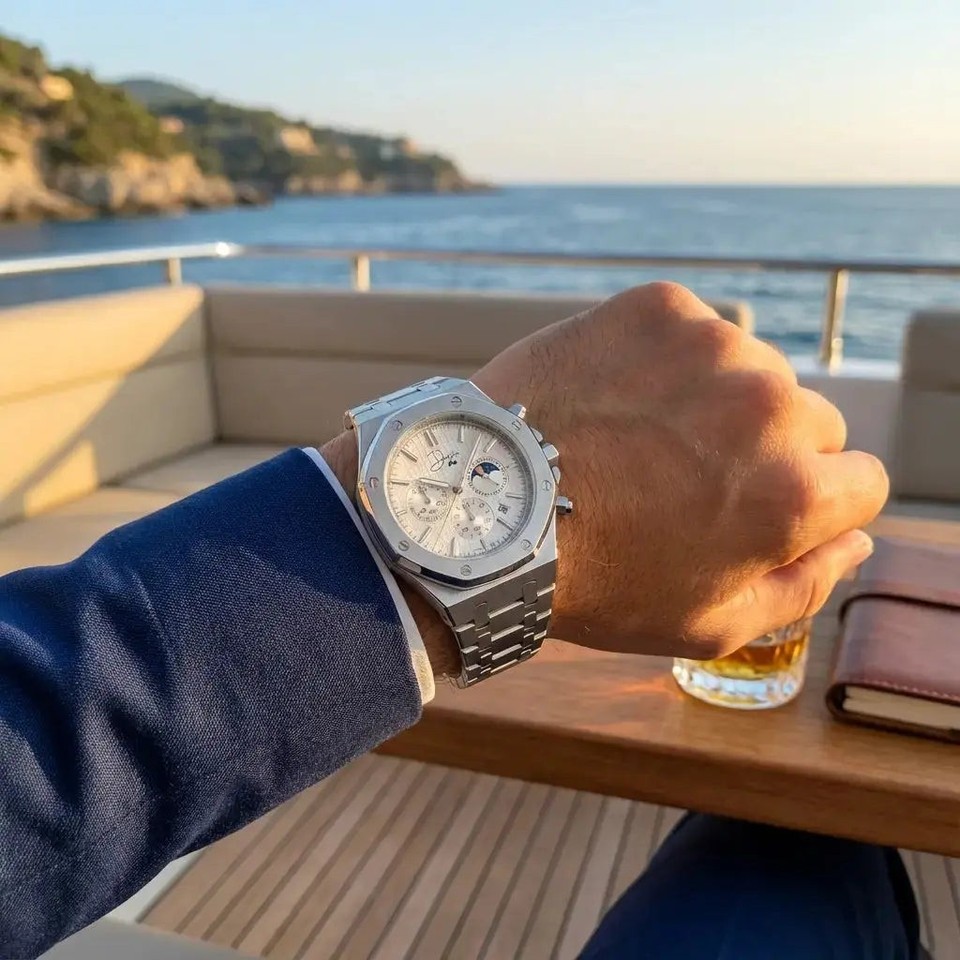 Silver Stainless Steel Watch – ChronoLunar White Dial by Dapper Watches ...