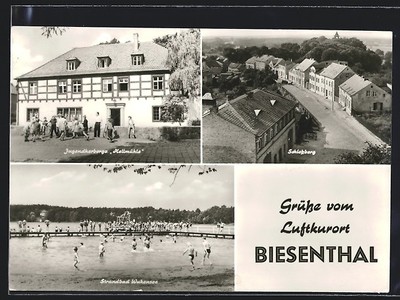 AK Biesenthal / Barnim, Jugendherberge Hallmühle, Schloßberg und Strandbad Wuke 