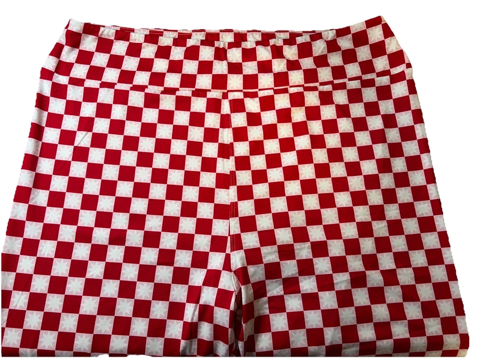 NUEVO CON ETIQUETAS OS LuLaRoe Vacaciones Rojo y Blanco Cuadros Vacaciones Leggings con Estrellas Talla 8-10 Foto 3 de 4