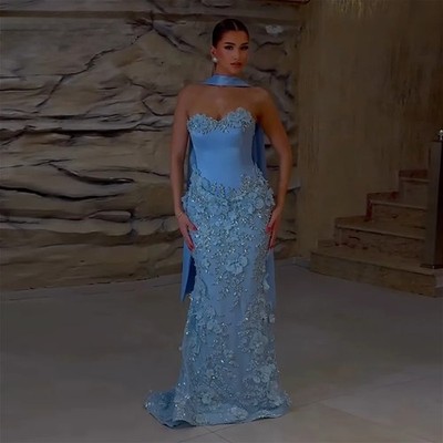 3D Flowers Evening Dresses Sweetheart Sequined Lace Trumpet Formal Party Gown