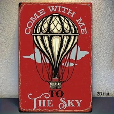 Hot Air Balloon Metal Plaque Inspirational Home Tin Sign Retro Travel Wall Decor