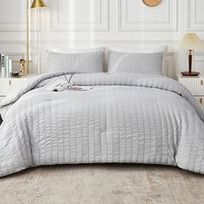 Light Gray Seersucker Twin/Twin XL Comforter Set 68x90 inches , 2 Pieces