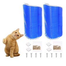 Self Grooming Cat Brush, Cat Groomer Scratcher with Catnip (2Pcs, L, Blue)