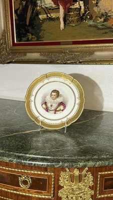 Antique Choisy-le-Roi Paris Portrait Plate Elisabeth de Bourbon Gold Gilt 9''