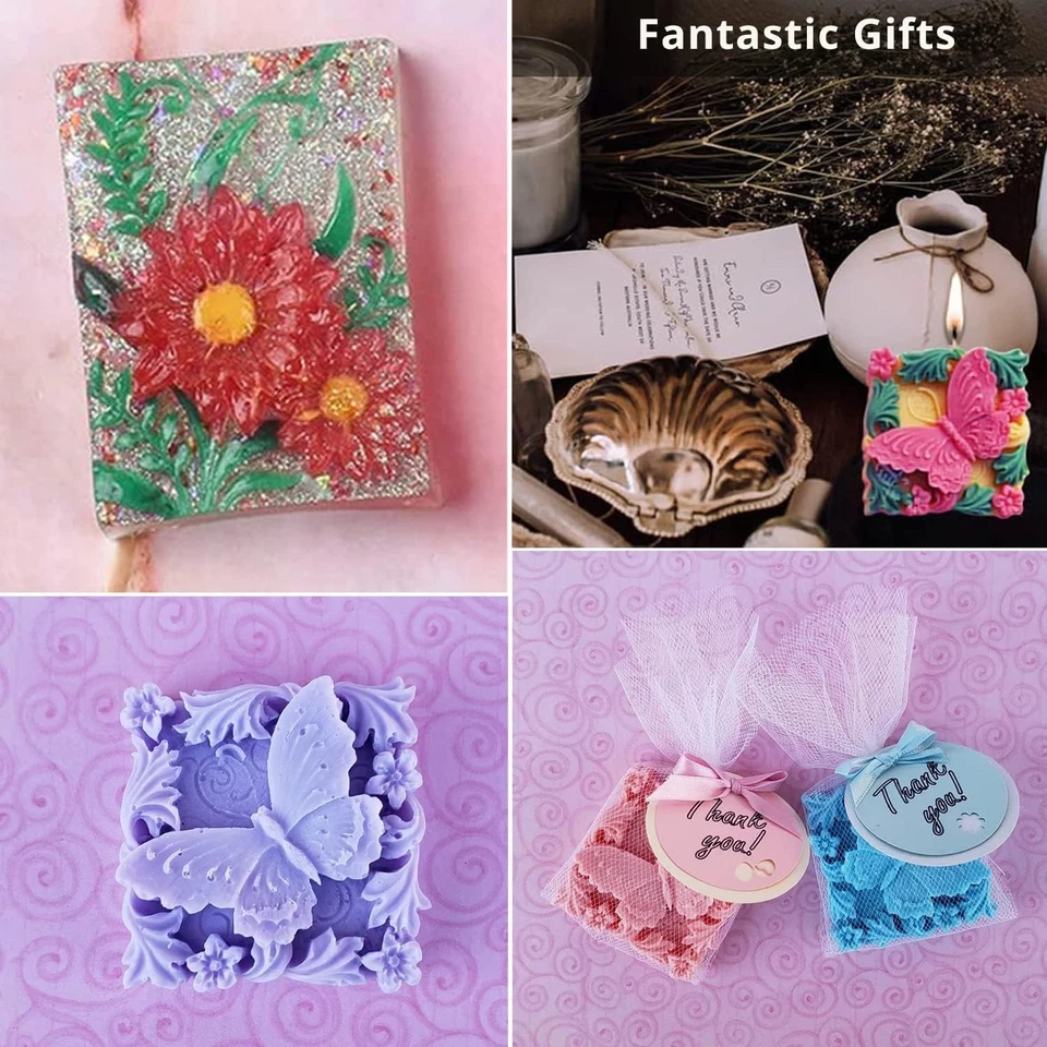 Silicone Soap Molds, AIDOIT 2 Pack Butterfly Flower Soap Molds 3D Floral Silicon - Image 4 of 4