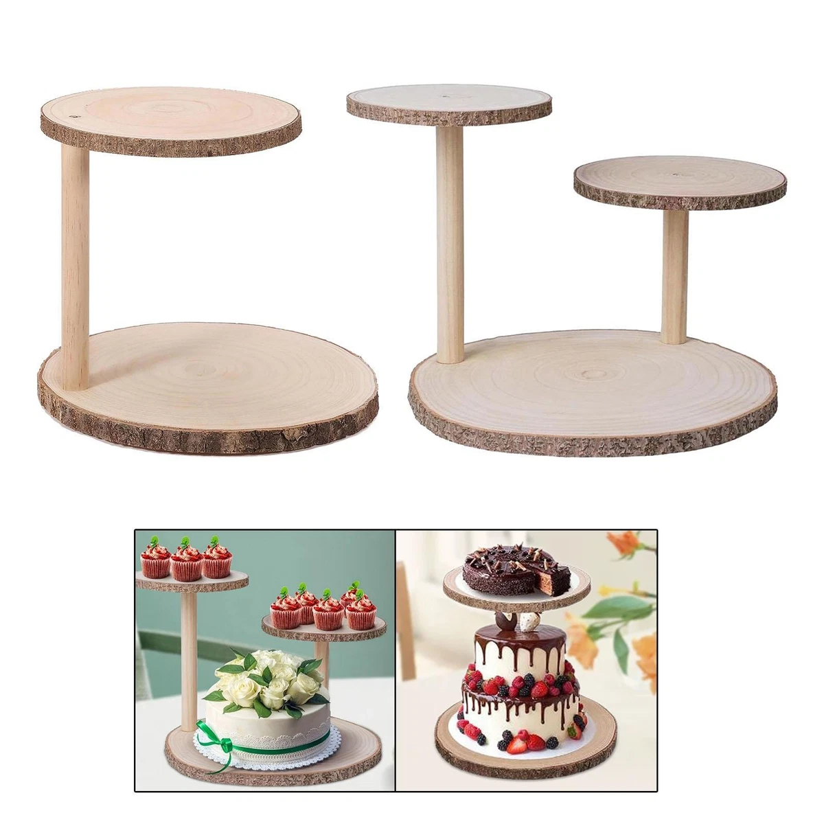 AOOGON Alzata in bambù, a 3 piani, rotonda, piatto da portata in bambù naturale, vassoio da portata per frutta, dessert, torte, formaggio, salsicce, biscotti, noci, caramelle