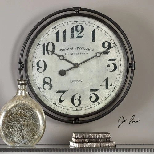 Nakul 30" Round Rustic Industrial Wall Clock by Uttermost - Picture 1 of 3