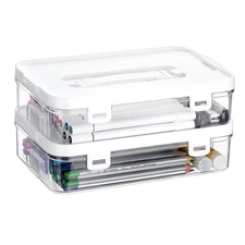 2 Pack Clear Plastic Storage Box with Handle & Flap Lid, Portable Craft Organize
