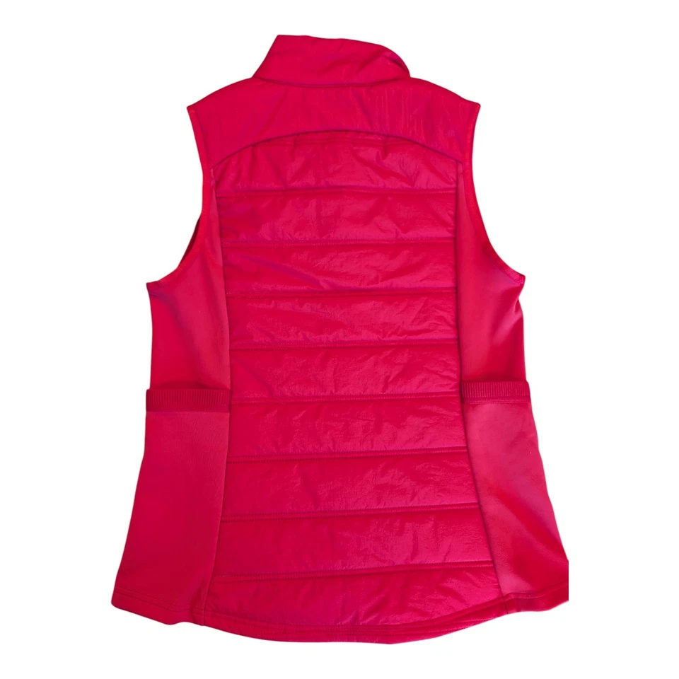 Asics Mujeres Chaleco Rojo Talla Mediana Puffer Chaqueta Nylon Bolsillos Cremallera Sólido Informal Foto 2 de 4