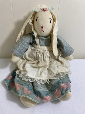 Handmade Vintage Fabric Bunny Rabbit Doll Stuffed Animal