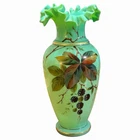 Antique Glass Vase 12” Opaline? Fenton? Milk Glass - Blackberry Enameled Vintage