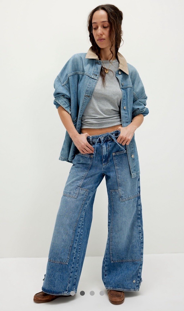 Free People CRVY Outlaw Wide Leg Jeans Distressed Pockets Belted 