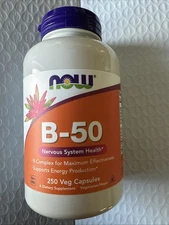 Now Foods B-50 Vitamin B Complex, 250 Veg CAPS Energy, System Health EXP : 11/26