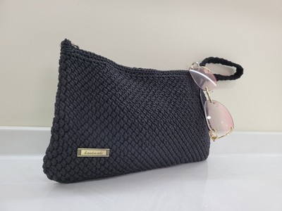 Elegant hand-knitted crochet handbag, black evening shoulder  display picture 2
