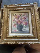 Vintage 1950's Leo Ritter Signed Oil Painting In Ornate Wood Frame-Flowers