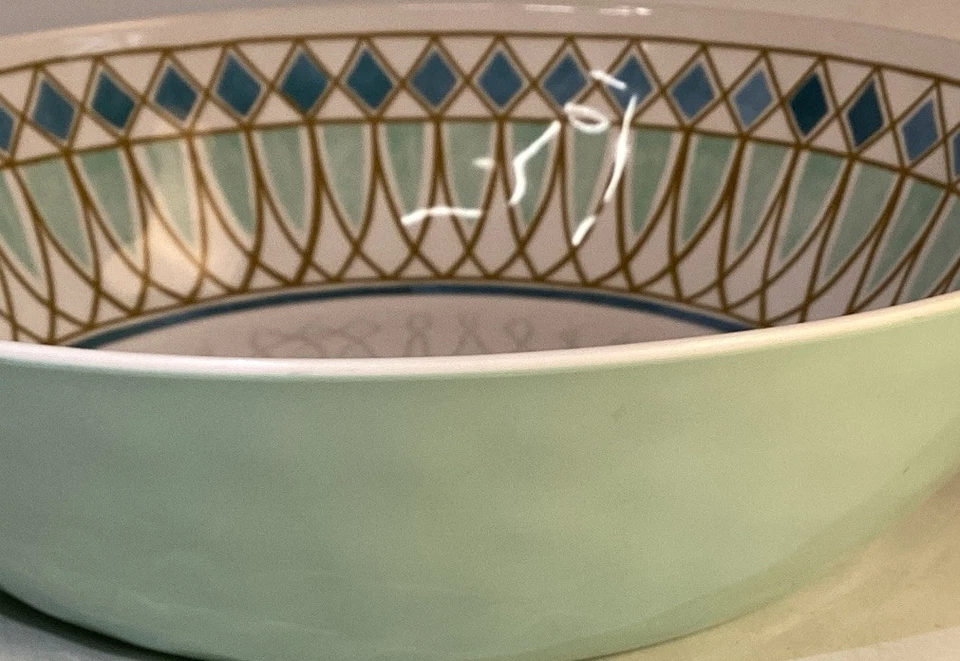 Tigela de servir de melamina Cynthia Rowley azul turquesa verde marfim retrô 12 polegadas - Imagem 3 de 4