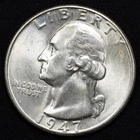 1947-D BU Uncirculated Washington Silver Quarter, Denver Mint