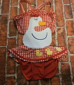Patpat Girls Duck & Duckling One Pc Swimsuit Sz 4t Checkered