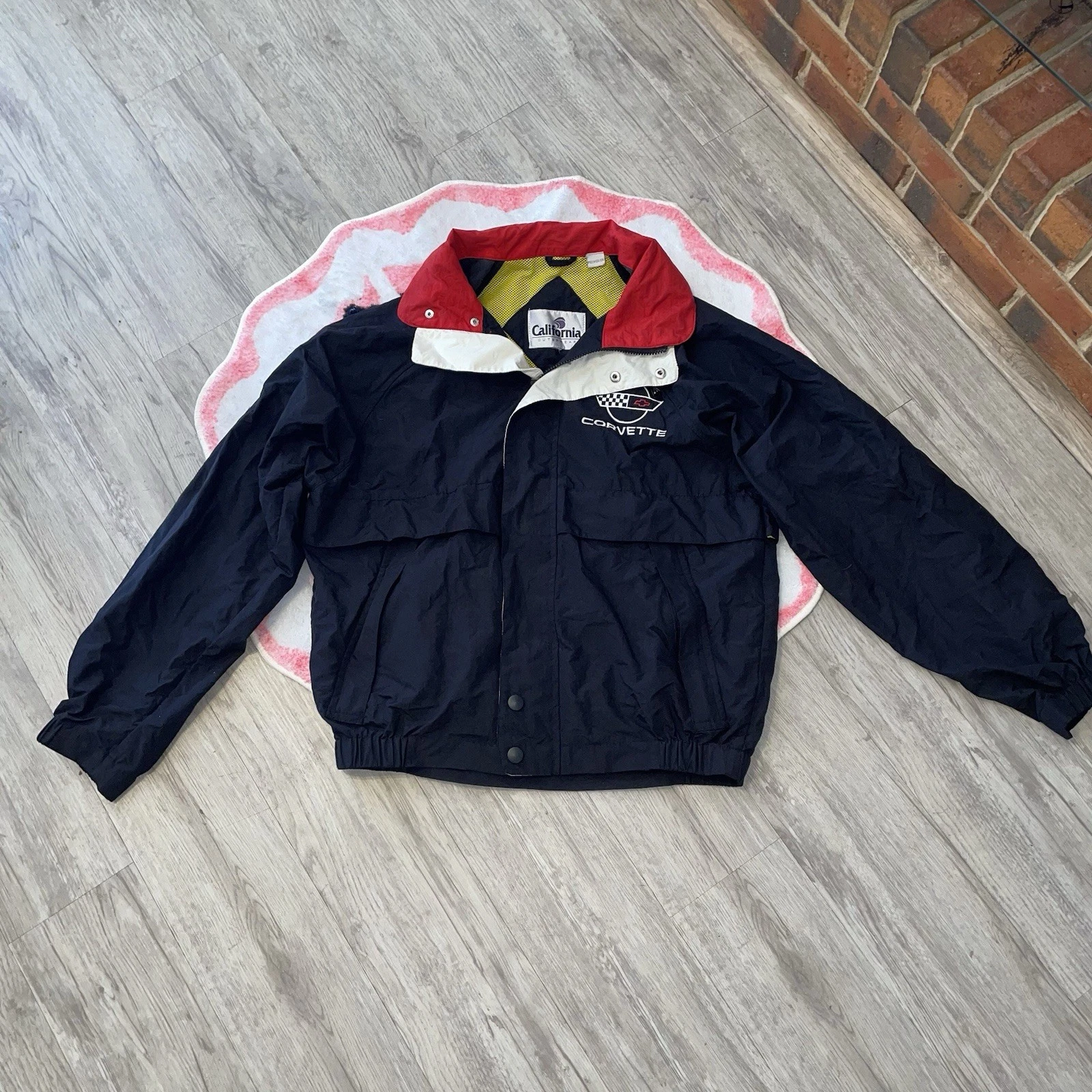 Vintage 90s California Chevrolet Corvette Black & Red Zip Up Jacket W/ Hood image 2