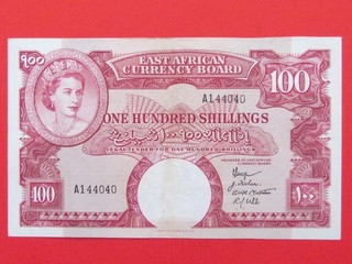 ÁFRICA ORIENTAL (1958 RARO ESCASO) 100 CHELINES EXCELENTE BILLETE DE ALTA CALIDAD GEF