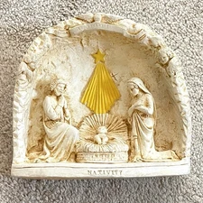 Vintage Nativity Grotto Salt Rock Carved Stone Sculpture Christmas Mary Jesus