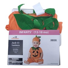 NEW Walmart Jack-O-Lantern Pumpkin Costume (Jumpsuit, Cap) Infant Size 12-18 mo