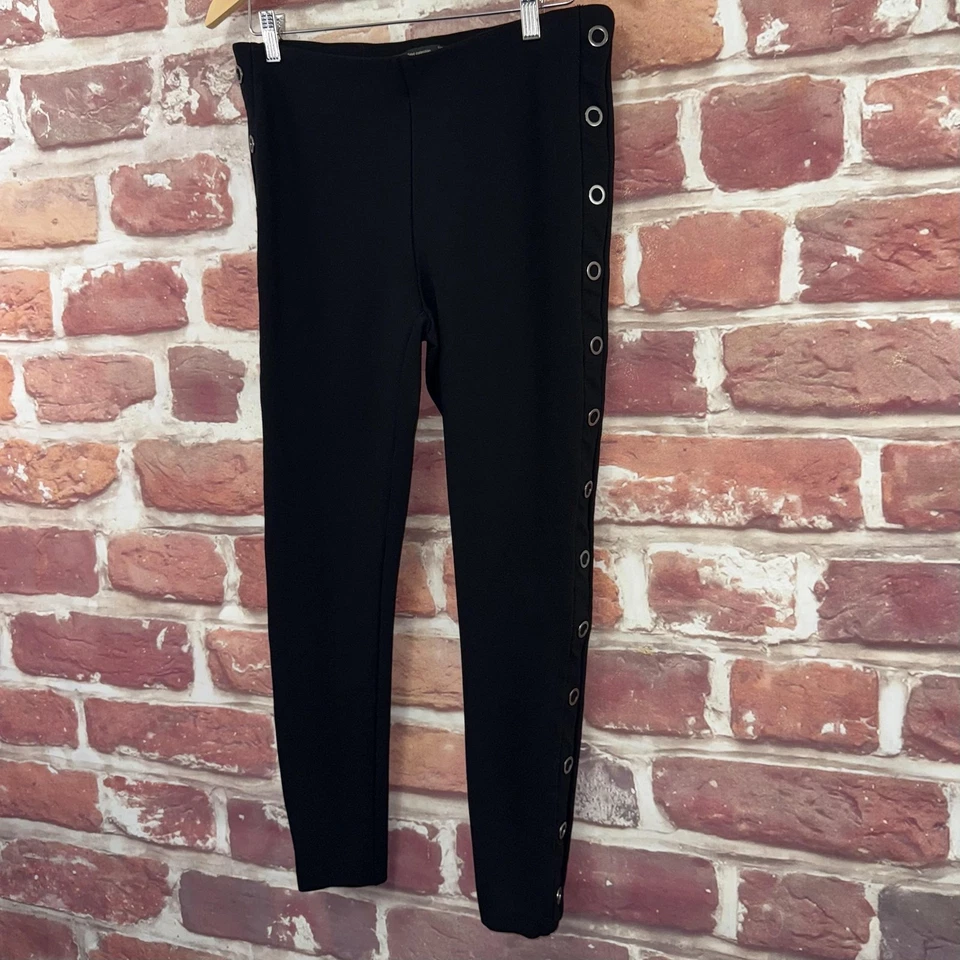 Zara Trafaluc TRF Pants Womens XL Black Side Ring Trim Pull On Stretchy Skinny - Image 4 of 4