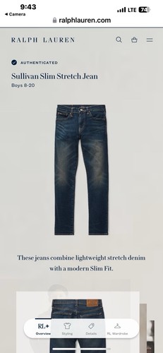 Polo Ralph Lauren Boy's The Sullivan Slim Jean Size 10 Kids Denim Medium Wash - Picture 8 of 9