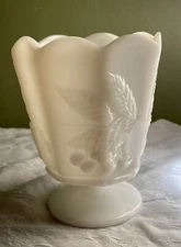 Vintage Napco OH, USA Milk Glass Cherrys/Grapes Footed Pedestal Bowl Compote 