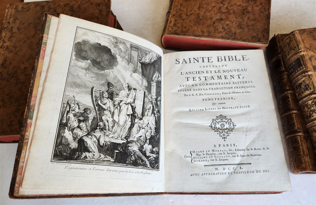 1750 BIBLE in FRENCH 6 VOLUMES antique ILLUSTRATED w/ 3 MAPS | eBay