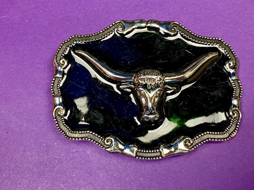 Black And Silver Color Texas Longhorn Bull Steer Western Framed Belt Buckle - 第 10/12 張圖片